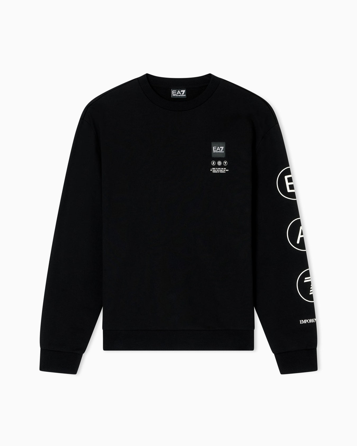 Emporio Armani, Logo Series Crew-Neck Black Sweatshirt In French Terry Cotton