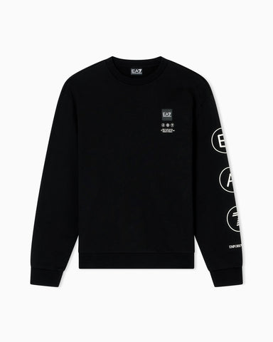 Emporio Armani, Logo Series Crew-Neck Black Sweatshirt In French Terry Cotton