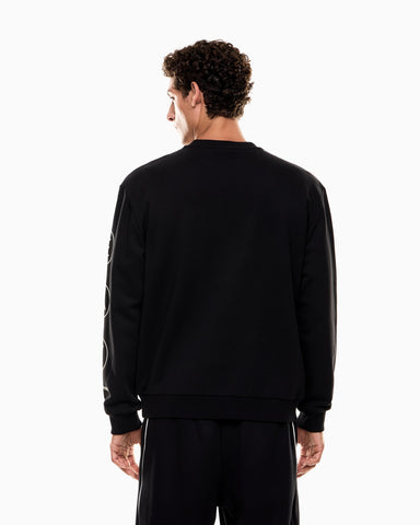 Emporio Armani, Logo Series Crew-Neck Black Sweatshirt In French Terry Cotton