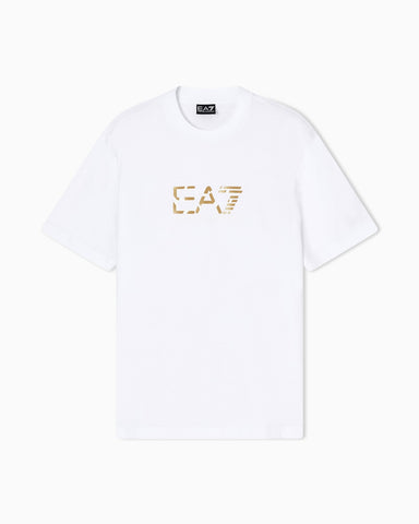 Emporio Armani, Premium Label Cotton Jersey White Crew-Neck T-Shirt