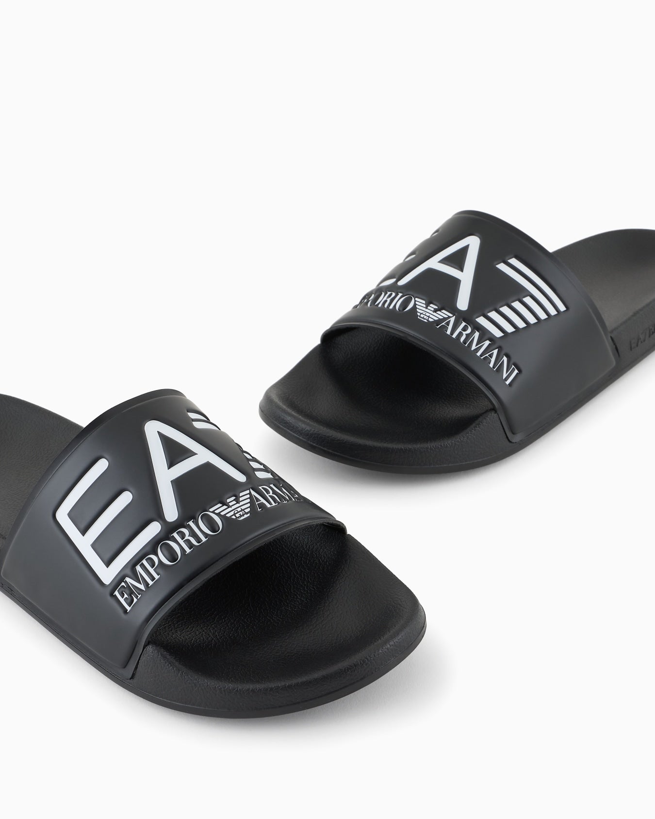 Emporio Armani, Logo Black Slides with A Wide Band and Anti-Slip Rubber Soles