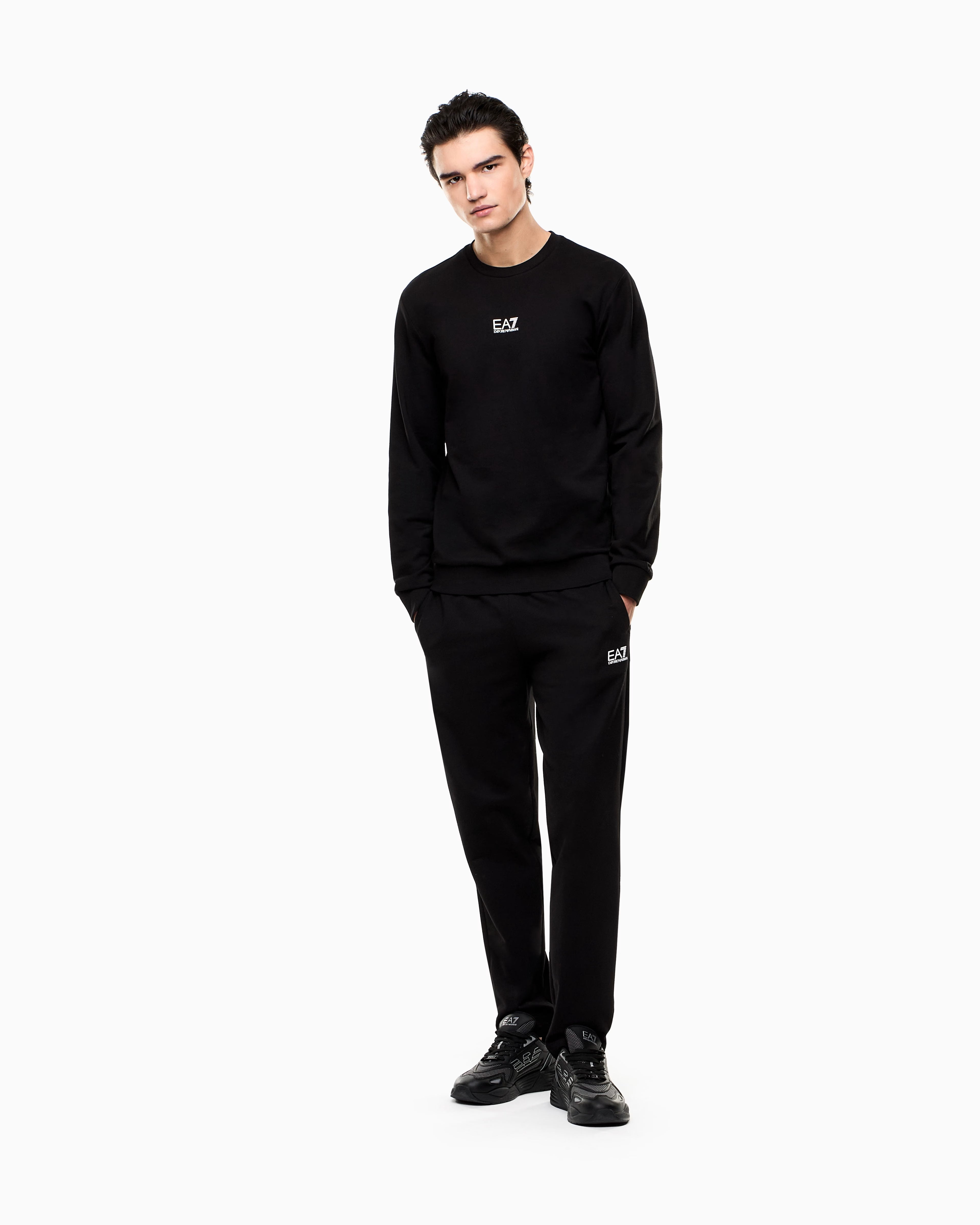 Emporio Armani, Long sleeve  Black Sweatshirt In Cotton With Logo Core Identity