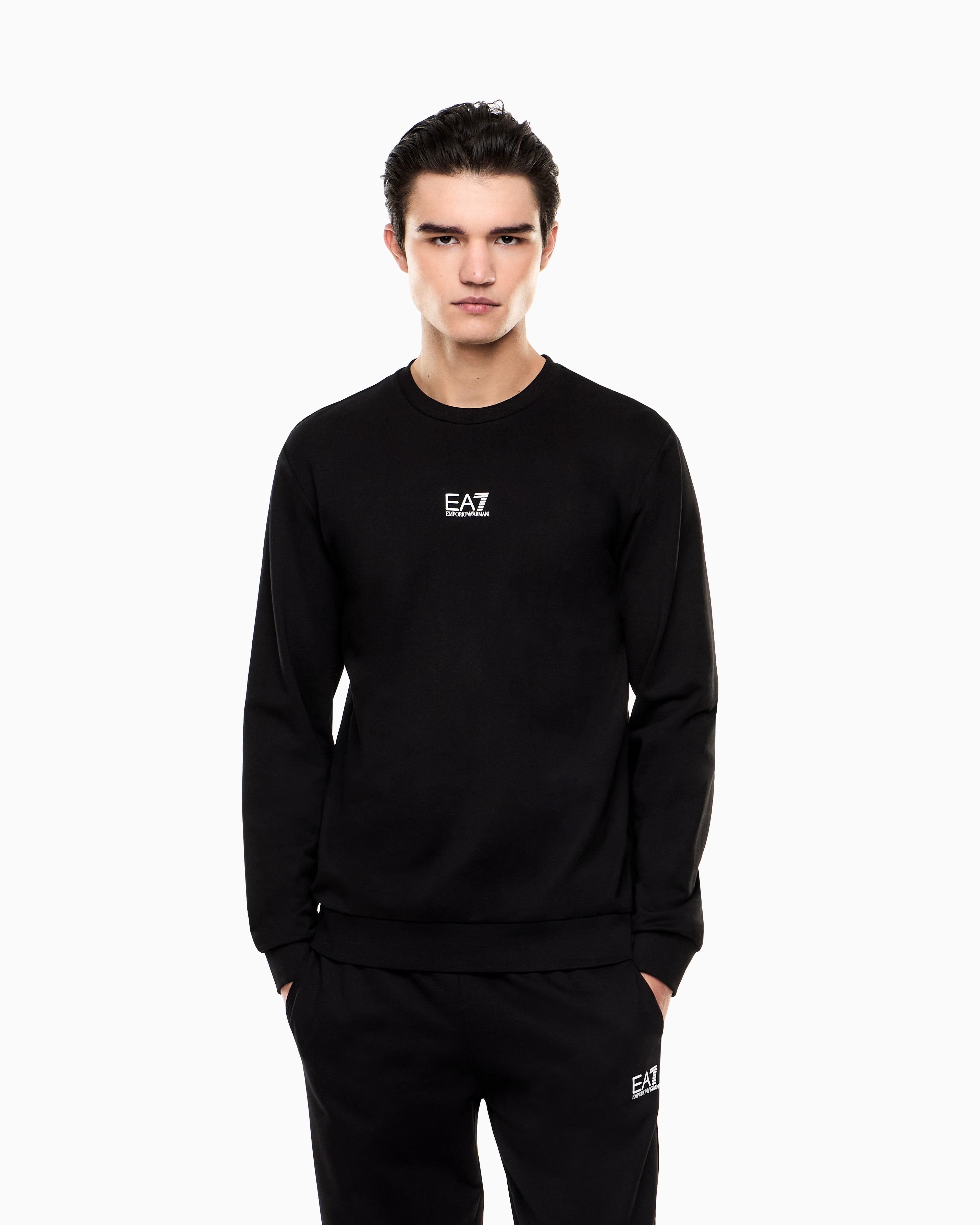 Emporio Armani, Long sleeve  Black Sweatshirt In Cotton With Logo Core Identity