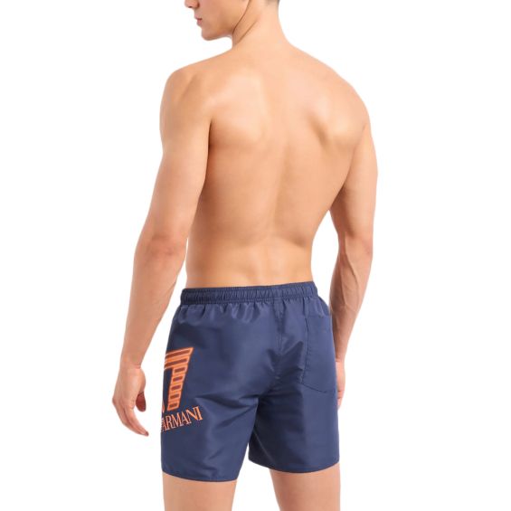 EA7, Navy SwimShort With Orange Brand Logo