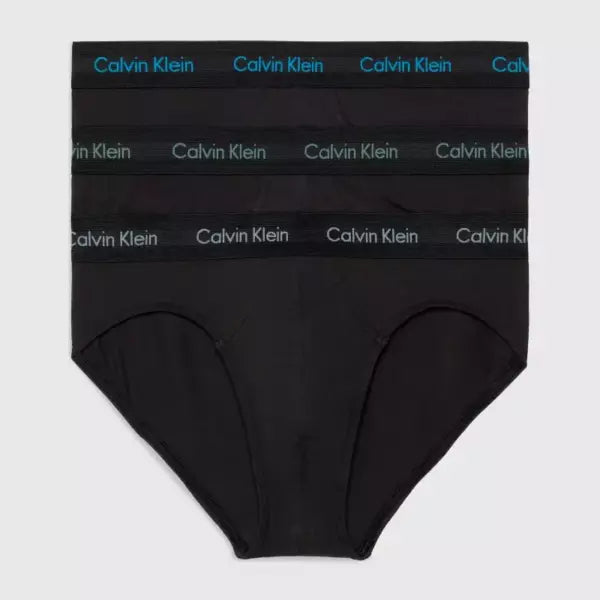 Calvin Klein, Cotton Stretch 3 Pack Hip Briefs Black/Black With Colors
