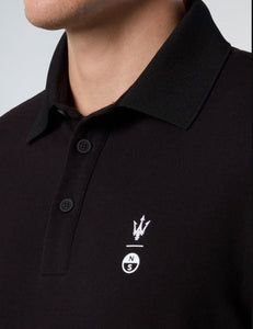 North Sails By Maserati, Black Polo Shirt With Collar Stripes