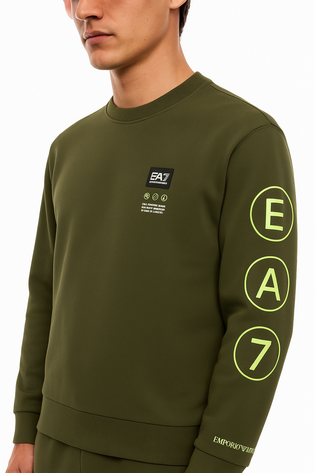 Emporio Armani, Logo Series Crew-Neck Olive Sweatshirt In French Terry Cotton