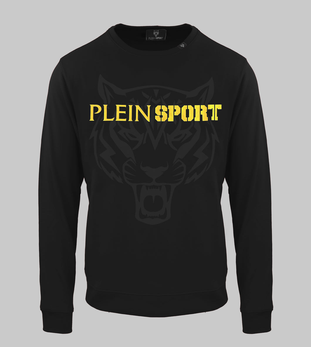 Plein Sport, Black Sweater With A Tiger And Emblem Logo