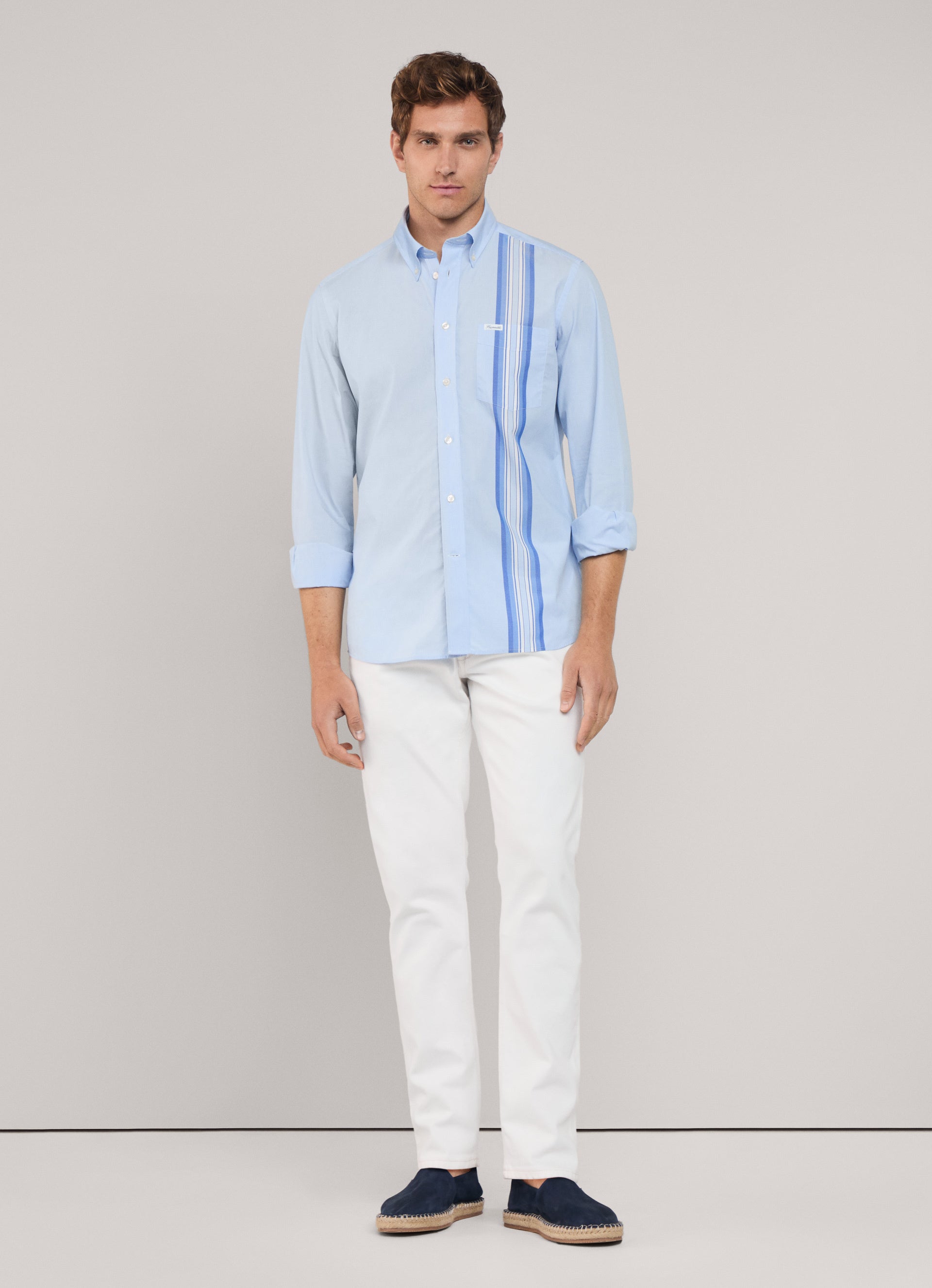 Façonnable,Regular Fit Side Tape Fil A Fil Shirt