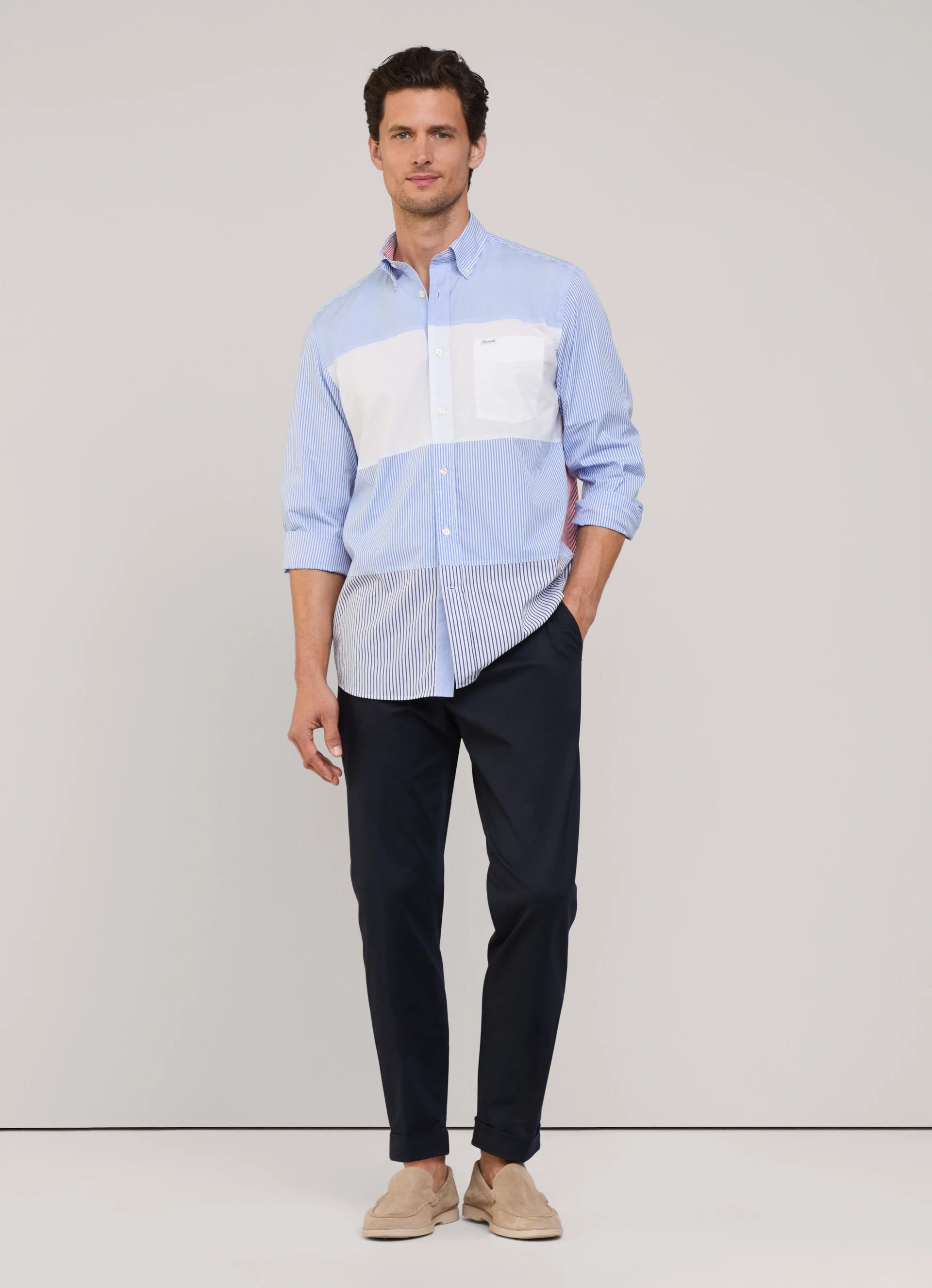 Façonnable, Regular Fit Color Block Poplin Shirt