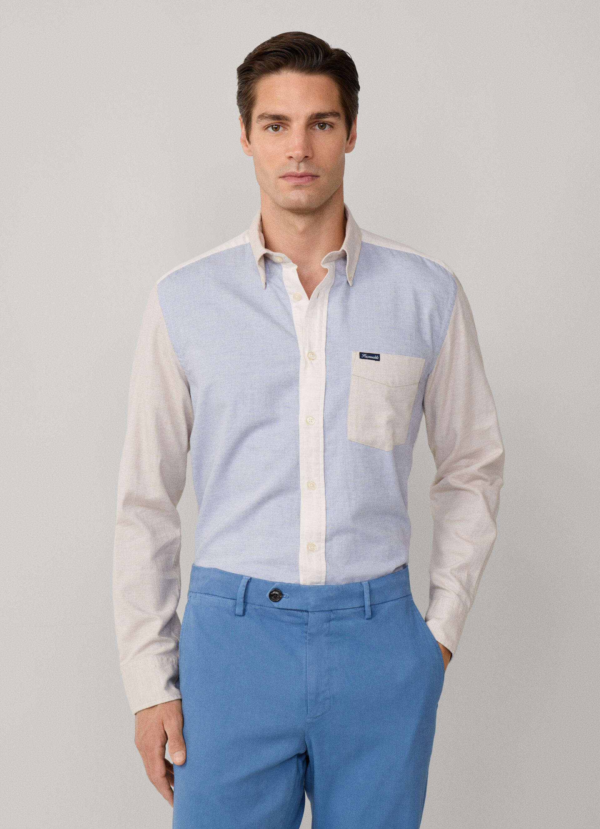 Façonnable,Regular Fit Color Block Flannel Shirt