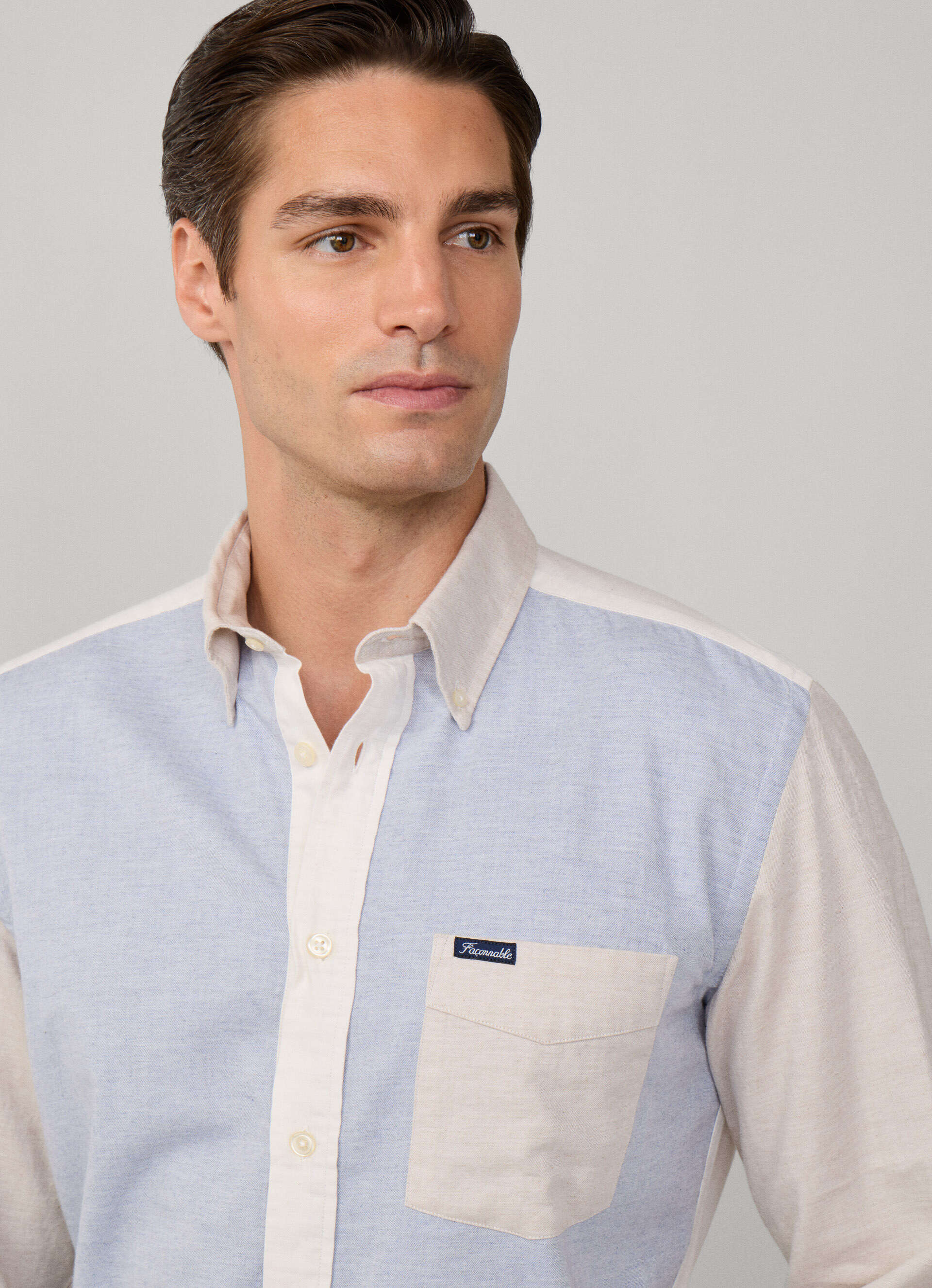 Façonnable,Regular Fit Color Block Flannel Shirt