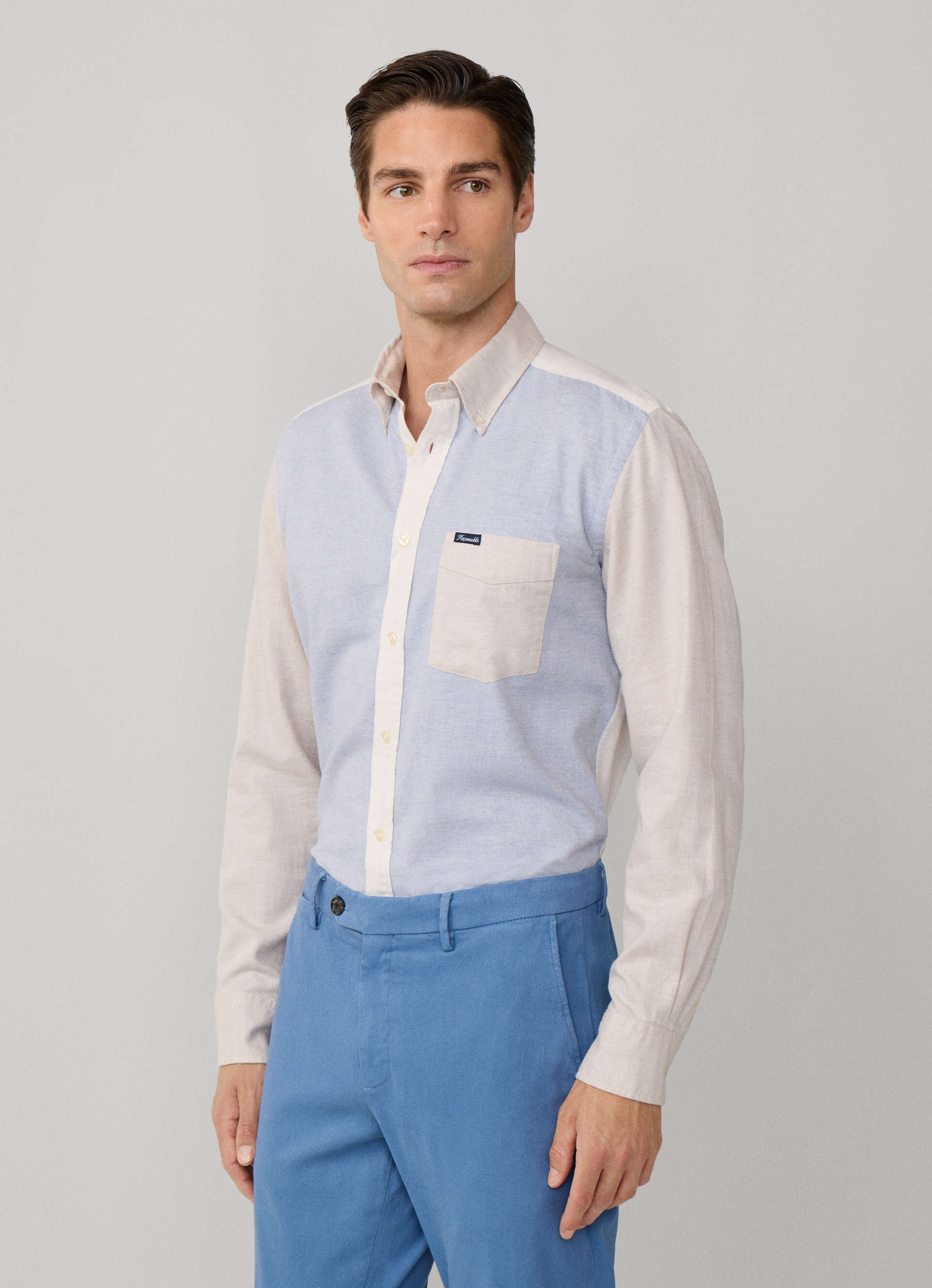 Façonnable,Regular Fit Color Block Flannel Shirt