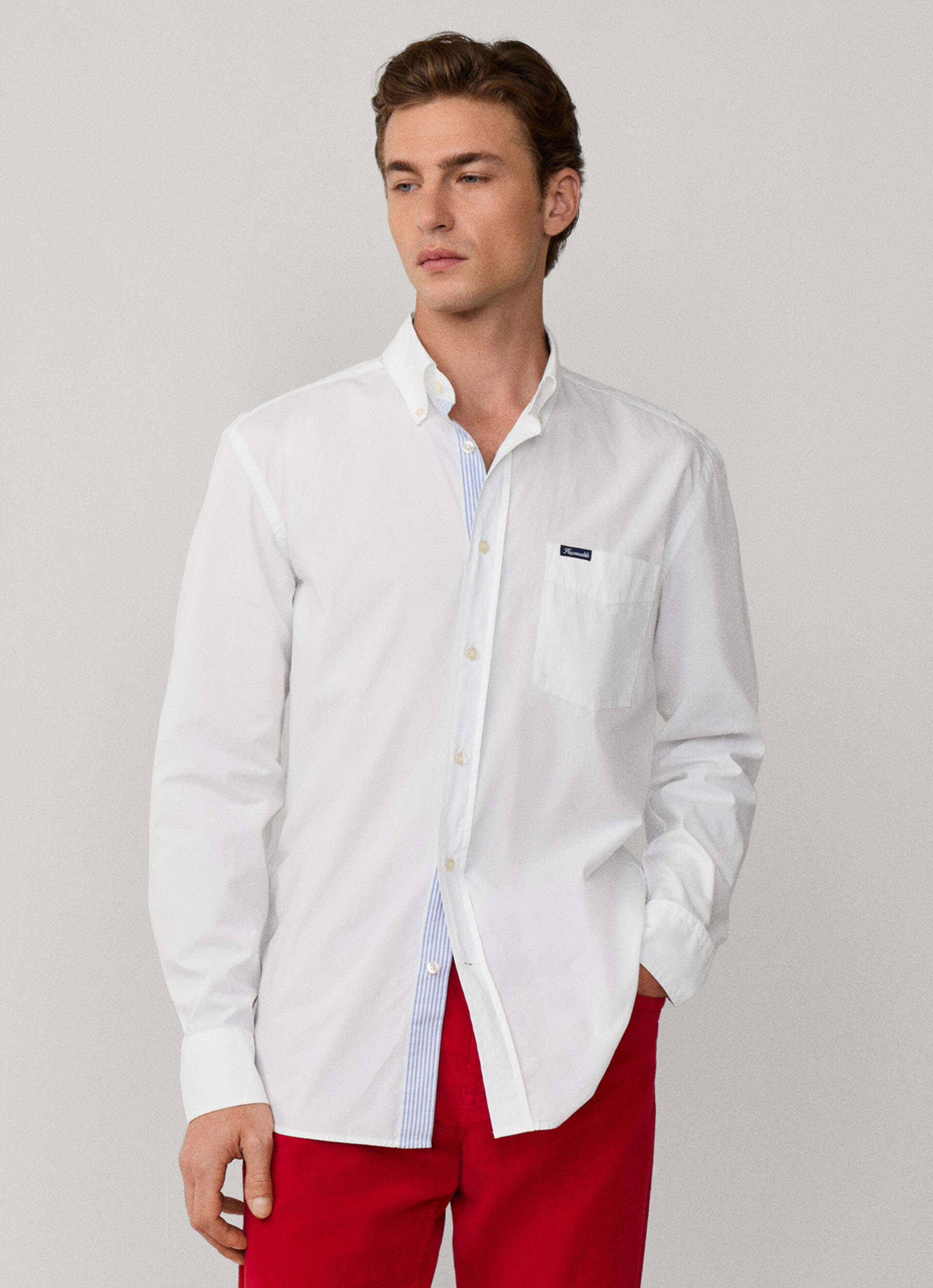 Façonnable,Regular Fit Chambray Patches Poplin Shirt