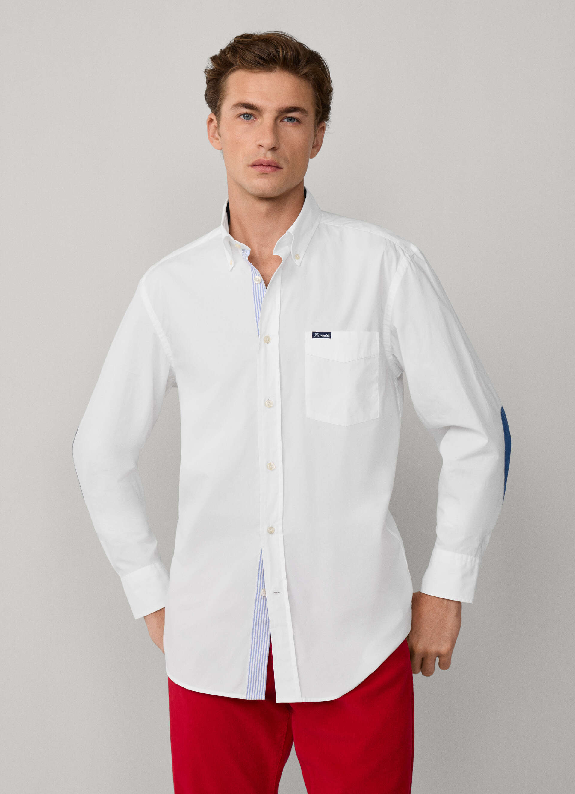 Façonnable,Regular Fit Chambray Patches Poplin Shirt