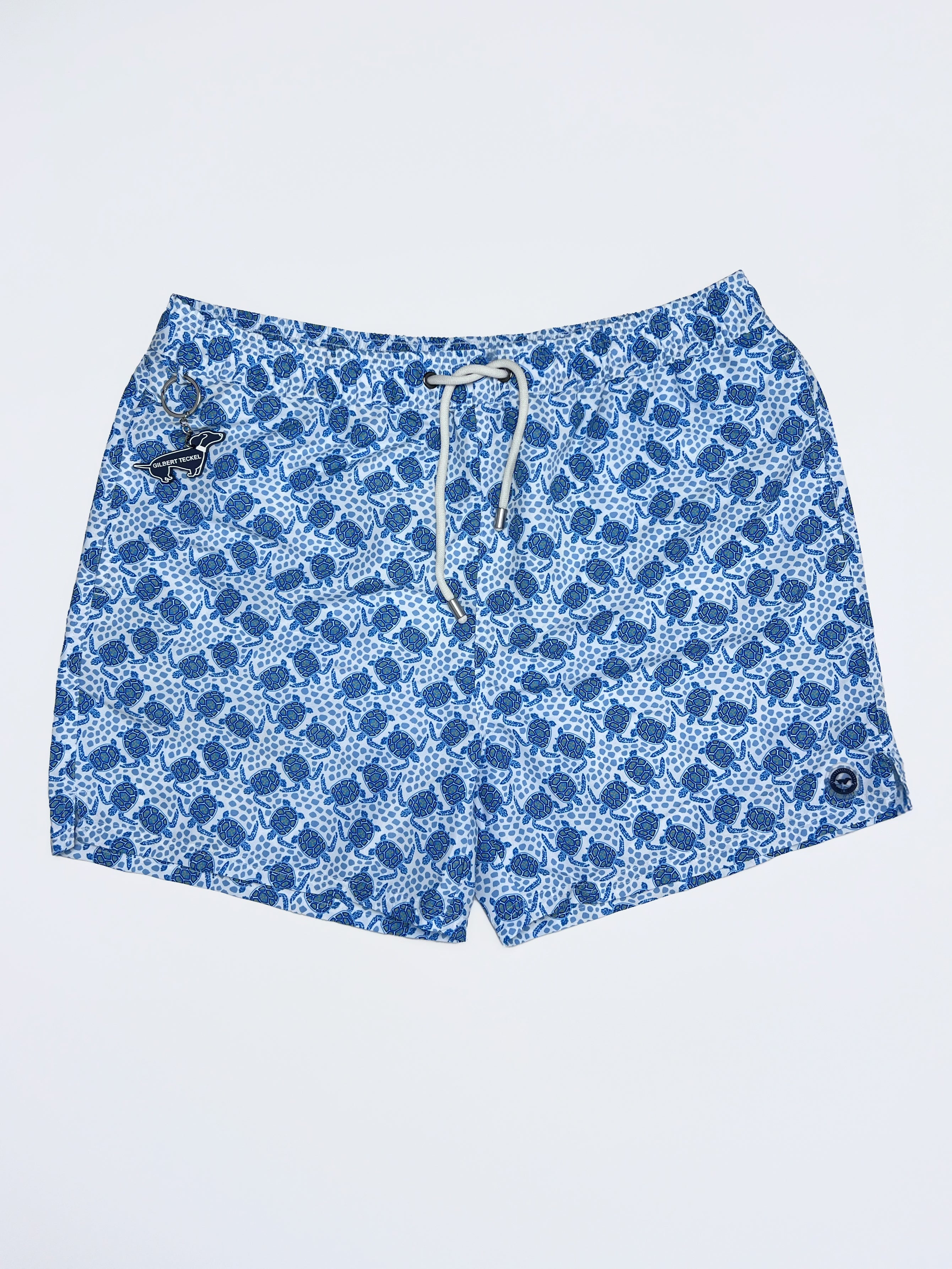 Gilbert Teckel, Blue Sea Turtle Print Swim Shorts