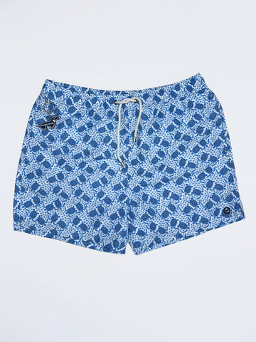 Gilbert Teckel, Blue Sea Turtle Print Swim Shorts