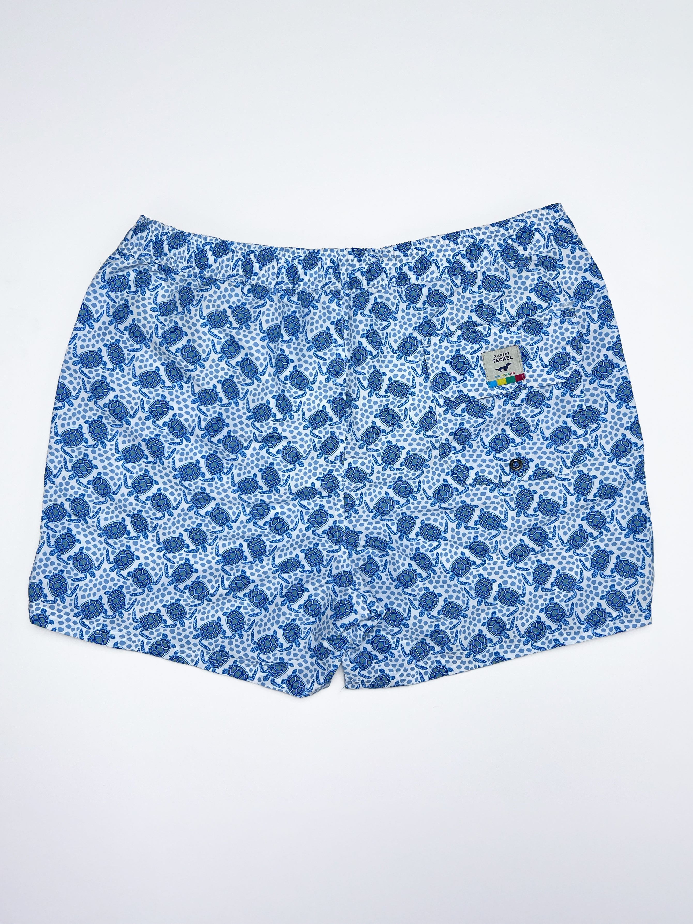 Gilbert Teckel, Blue Sea Turtle Print Swim Shorts