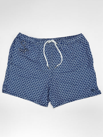 Gilbert Teckel, Geometric Scallop Print Swim Shorts – Navy Blue