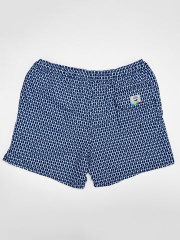 Gilbert Teckel, Geometric Scallop Print Swim Shorts – Navy Blue