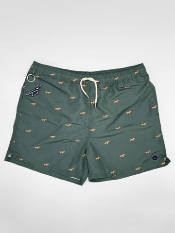 Gilbert Teckel, Micro Dachshund Print Swim Shorts – Olive Green
