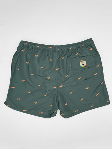 Gilbert Teckel, Micro Dachshund Print Swim Shorts – Olive Green