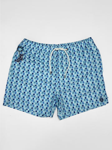 Gilbert Teckel, Micro Turtle Print Swim Shorts – Light Blue