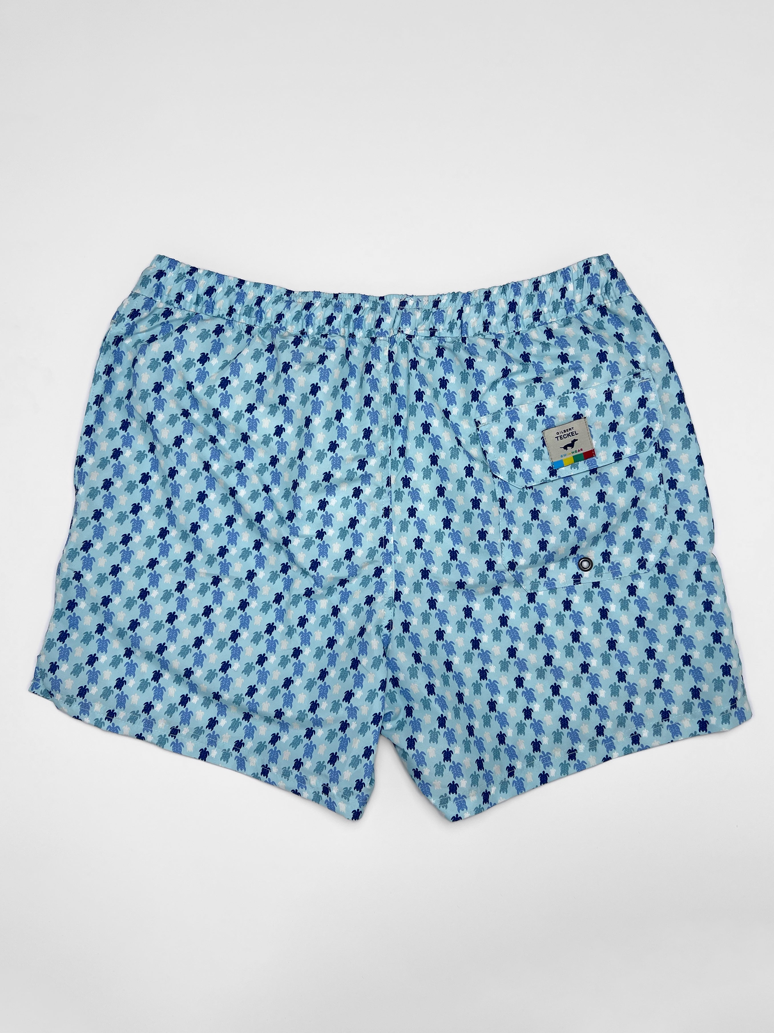 Gilbert Teckel, Micro Turtle Print Swim Shorts – Light Blue