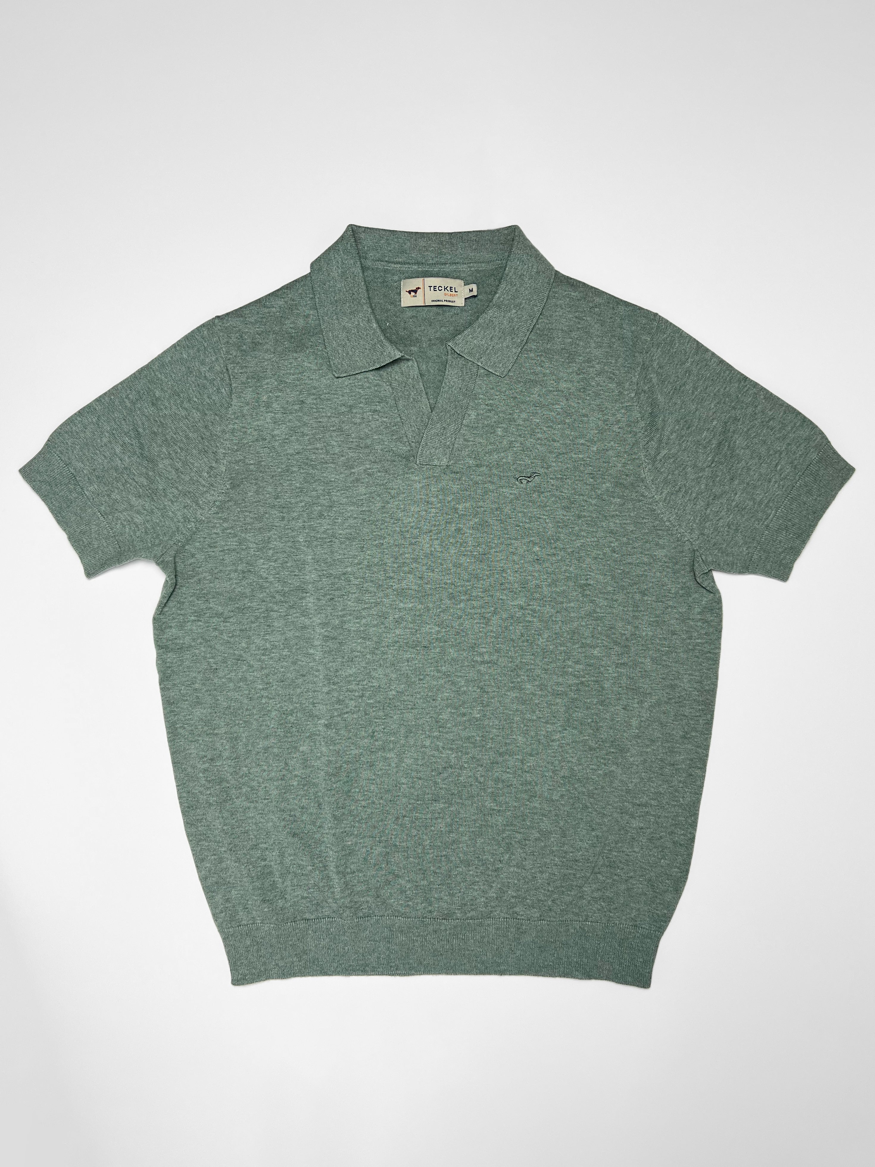 Gilbert Teckel, Fine-Knit Collar Polo – Heather Sage Green