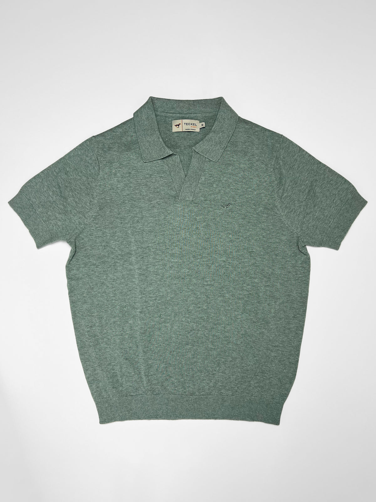 Gilbert Teckel, Fine-Knit Collar Polo – Heather Sage Green