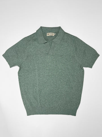 Gilbert Teckel, Fine-Knit Collar Polo – Heather Sage Green