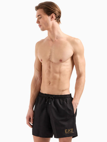 EA7, Black With Gold Emblem Swim Short