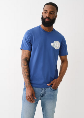 True Religion, Flocked  Thumbs Up  Blue Tee