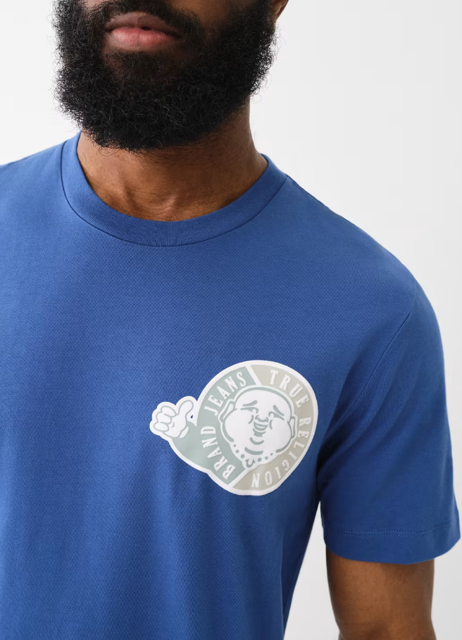 True Religion, Flocked  Thumbs Up  Blue Tee