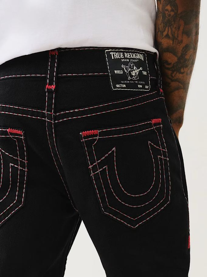 True Religion, Ricky Super T Pick Body Rinse  Black Stitch Straight