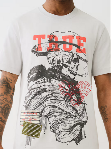 True Religion, T-Shirt With Yellowstone Skull And Sashiko