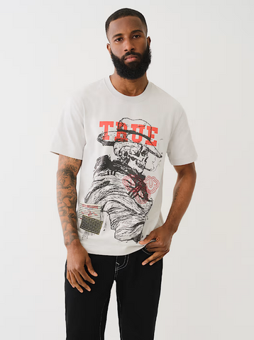 True Religion, T-Shirt With Yellowstone Skull And Sashiko