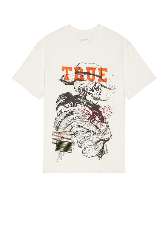 True Religion, T-Shirt With Yellowstone Skull And Sashiko