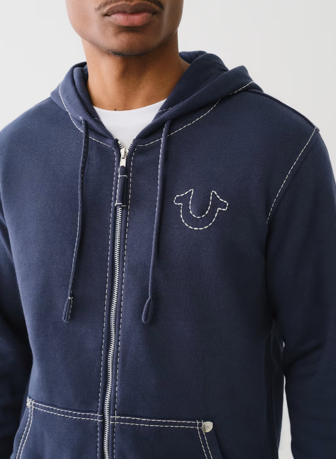 True Religion, Navy Big T Zip Hoodie