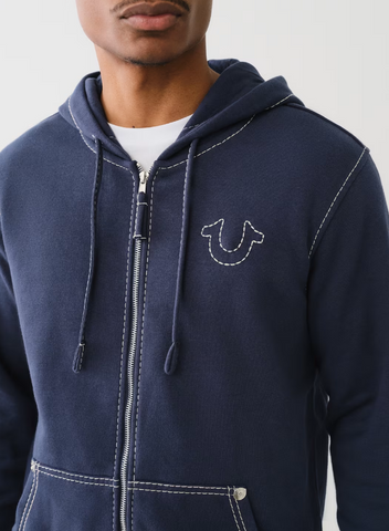 True Religion, Navy Big T Zip Hoodie