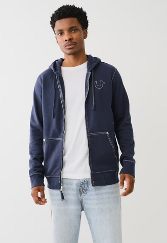 True Religion, Navy Big T Zip Hoodie