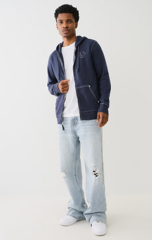 True Religion, Navy Big T Zip Hoodie