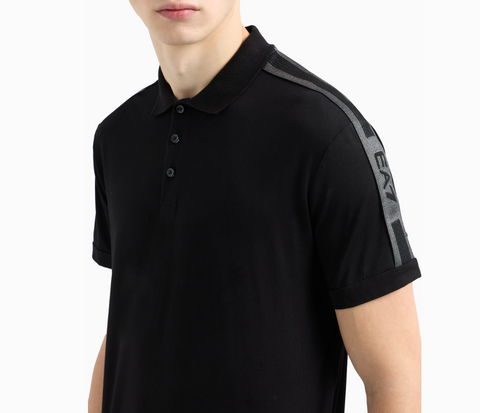 Emporio Armani, Logo Series cotton-jersey Black polo shirt