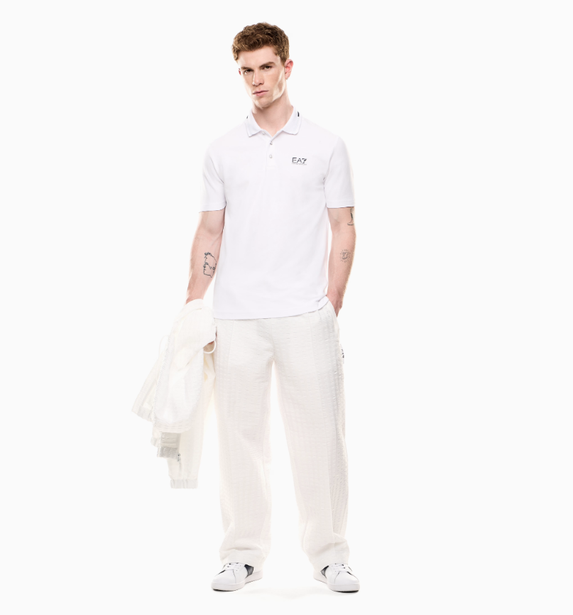 Emporio Armani, Stretch Cotton Piqué  White Polo Shirt