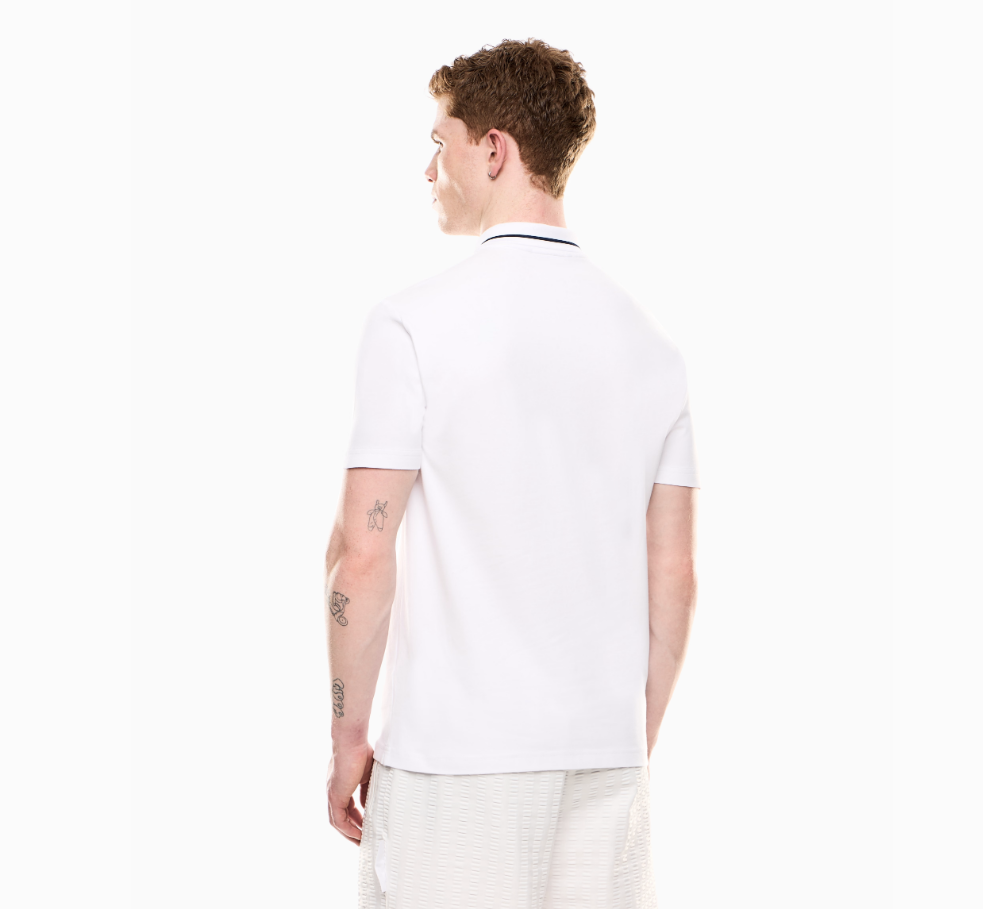 Emporio Armani, Stretch Cotton Piqué  White Polo Shirt