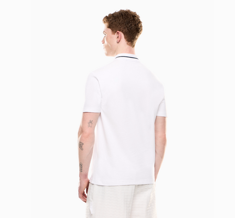 Emporio Armani, Stretch Cotton Piqué  White Polo Shirt