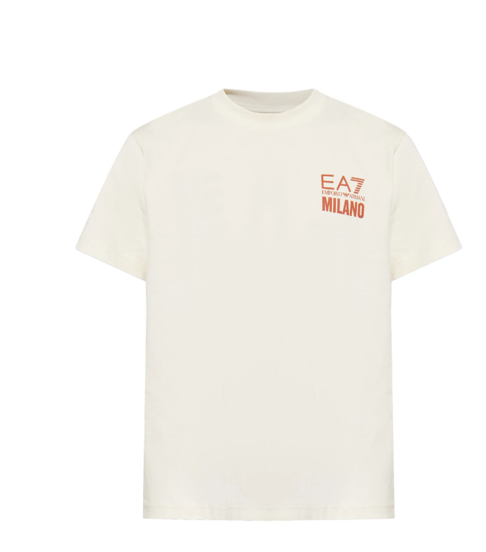 Emporio Armani, Logo Series cotton jersey Beige T-shirt with oversized print