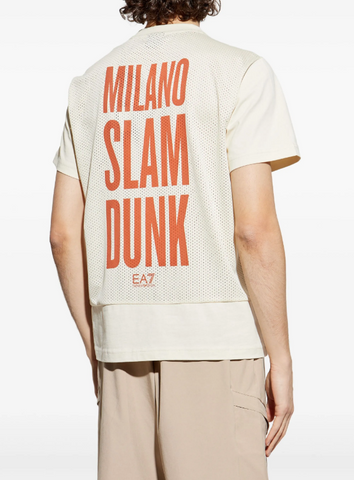 Emporio Armani, Logo Series cotton jersey Beige T-shirt with oversized print