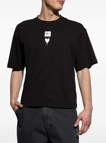 Emporio Armani, Black Relaxed Fit T-Shirt With A Special Funky Logo