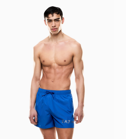 Emoprio Armani, Blue Swim Trunks With Logo